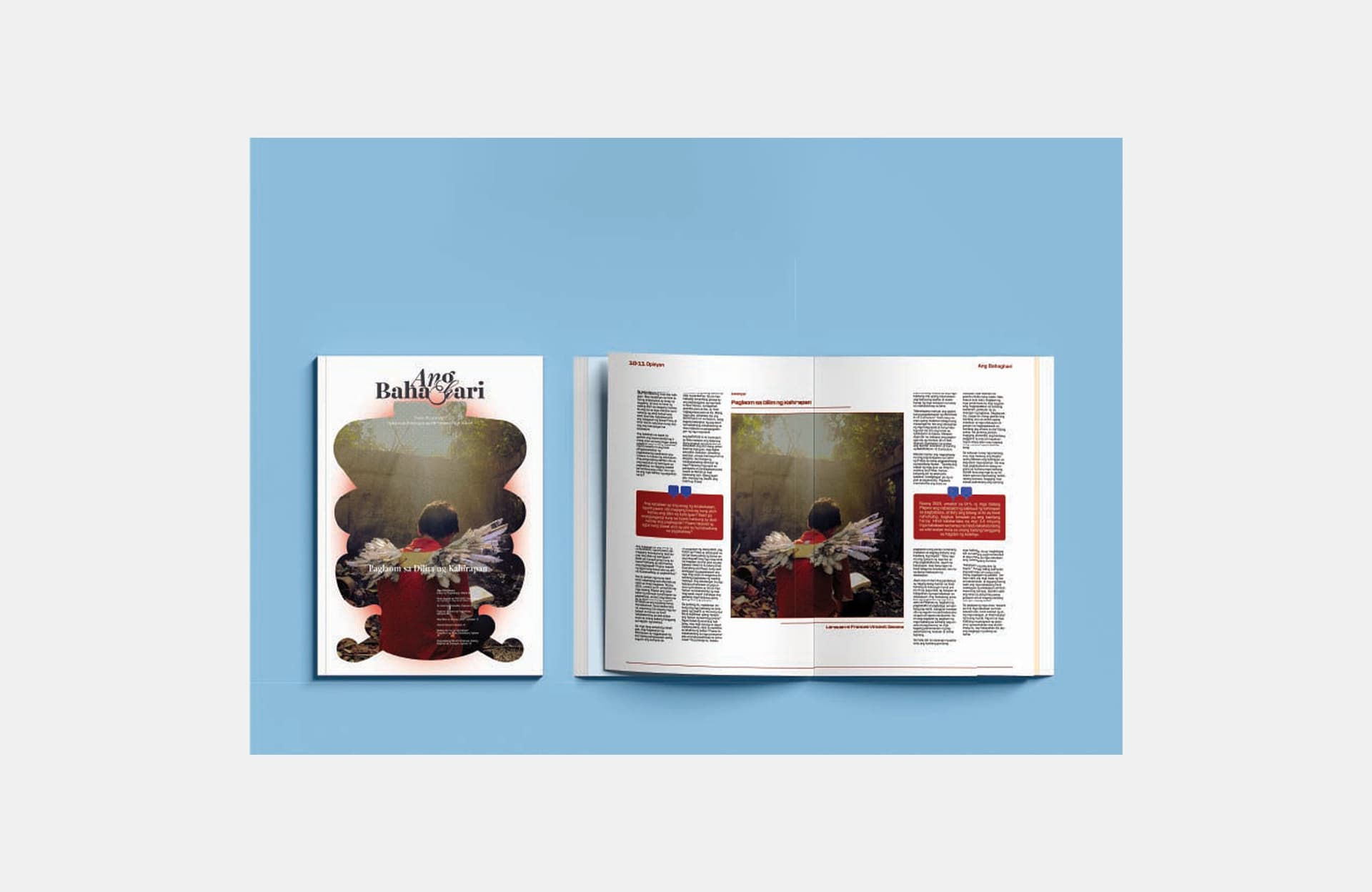 As head layout artist and artistic director for Ang Bahaghari’s 19th anniversary issue, I led the visual direction and thematics to align with its editorial tone. The goal was to design a publication that engages the community while provoking thought on poverty, inflation, and corruption.